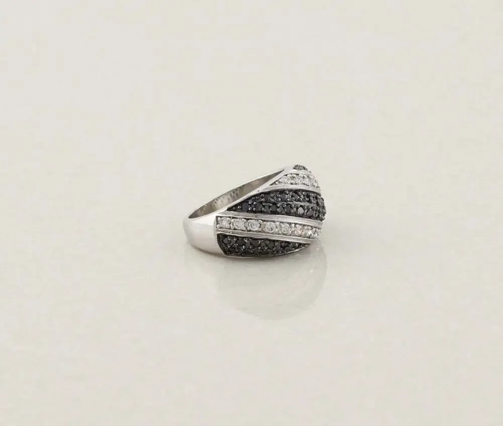 Sterling Silver Black and White Cubic Zirconia CZ Dome Ring Size 6 1/4